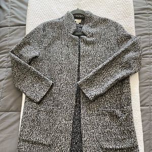 Coatigan from target. Black, white and grey bouclé style tunic length.